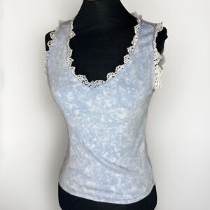 Vintage Y2K Self Esteem Womens Small Blue Tie Dye Lace Cami Top Blue White Fairy